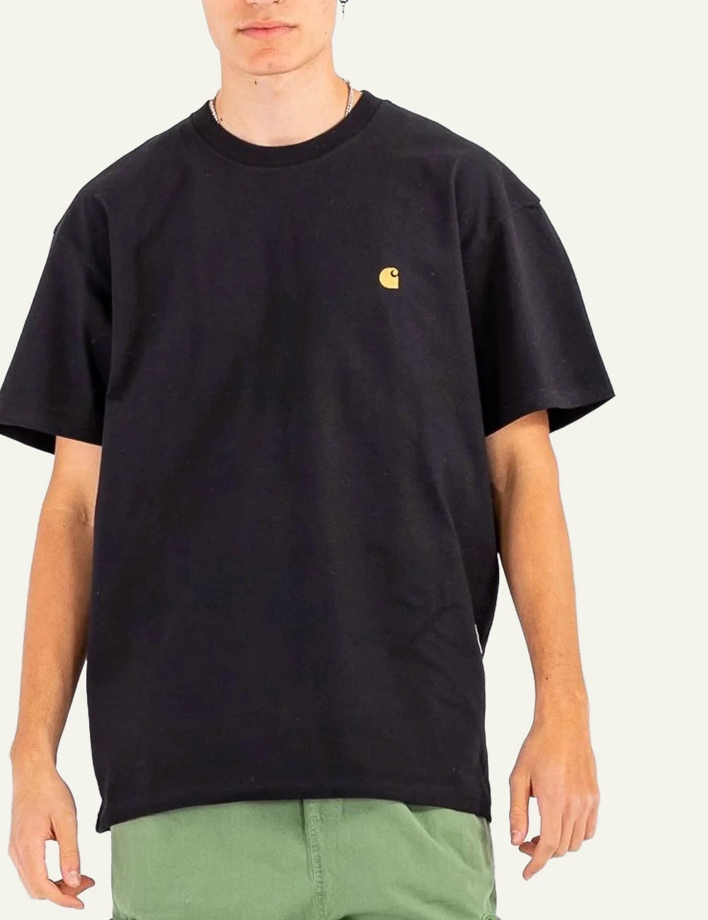 Carhartt WIP Chase black t-shirt gold chest logo front view