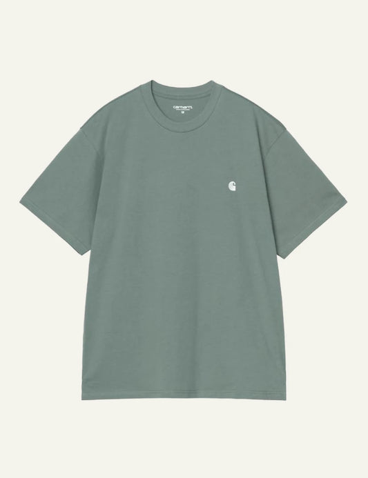 carhartt wip chase t shirt green front logo front flat view