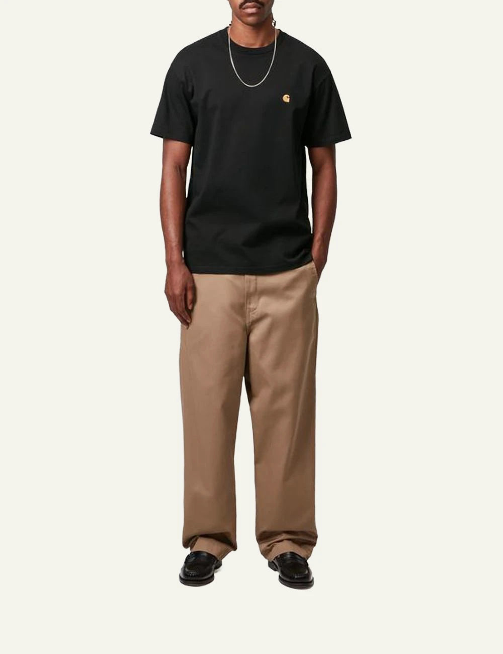 Carhartt WIP classic t-shirt black chest logo front view full look