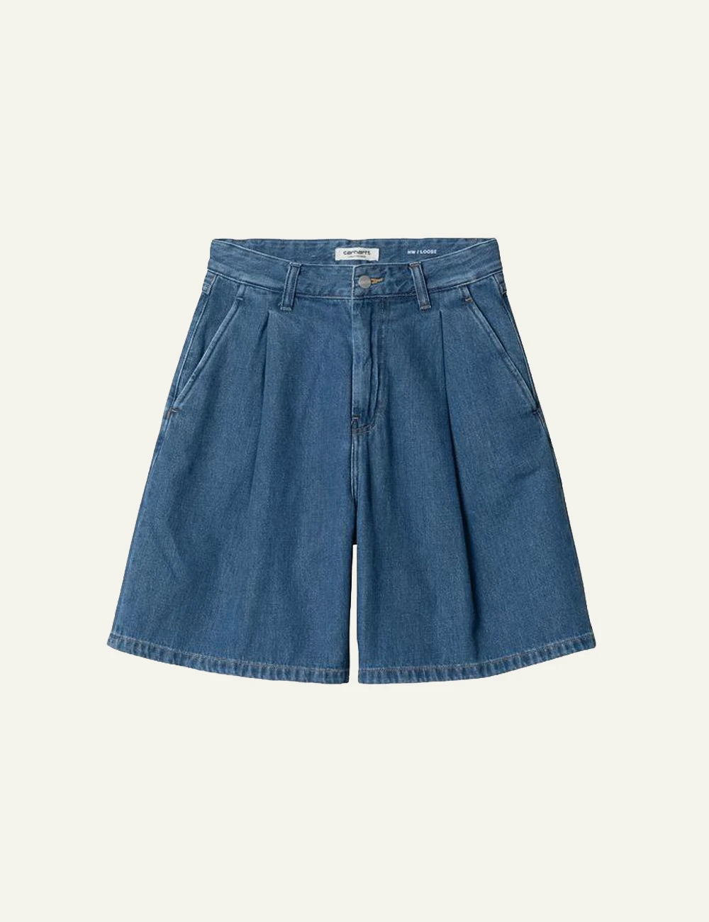 carhartt wip denim shorts blue front flat view