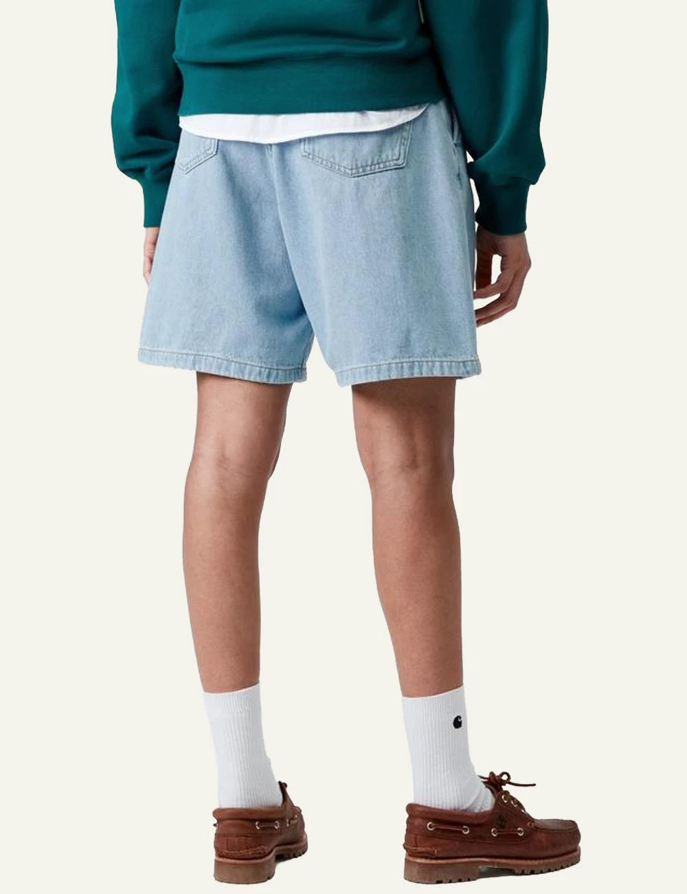 carhartt wip denim shorts light blue back view