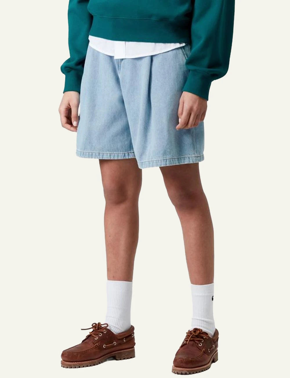carhartt wip denim shorts light blue  side view