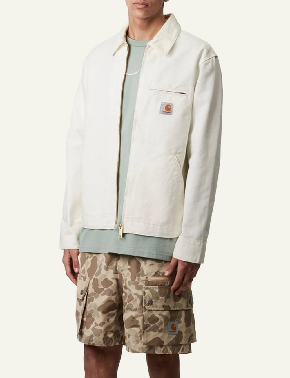 Carhartt WIP Detroit jacket wax off white front view 