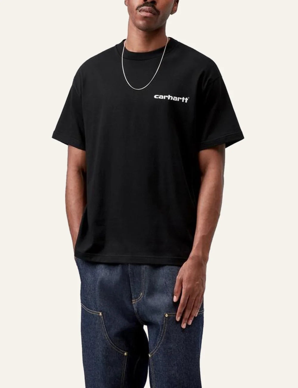 Carhartt WIP logo t-shirt black front chest logo model