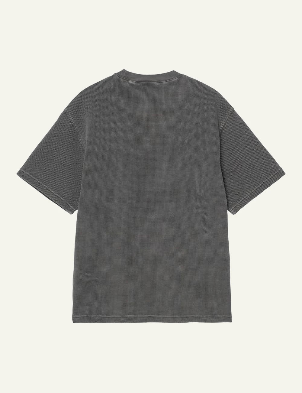 Carhartt WIP grey textured t-shirt with chest logo patch back flat view