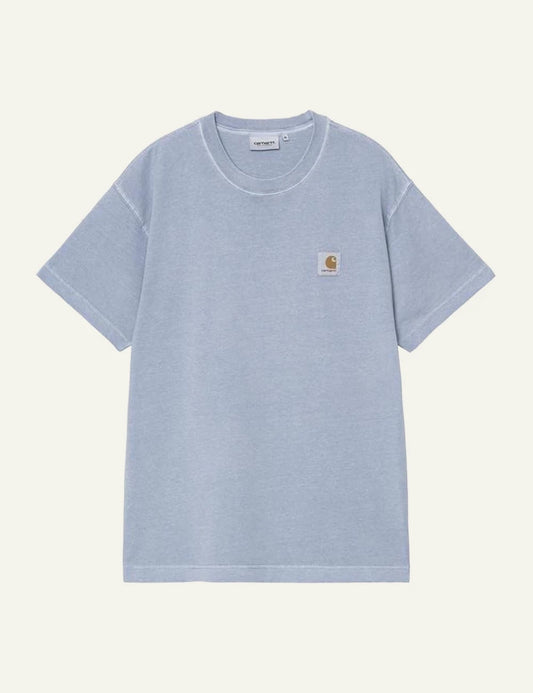 Carhartt WIP light blue t-shirt with chest logo patch front flat view