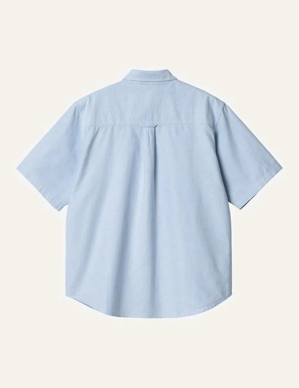 Carhartt WIP light blue short sleeve button-down shirt with chest pocket back flat view