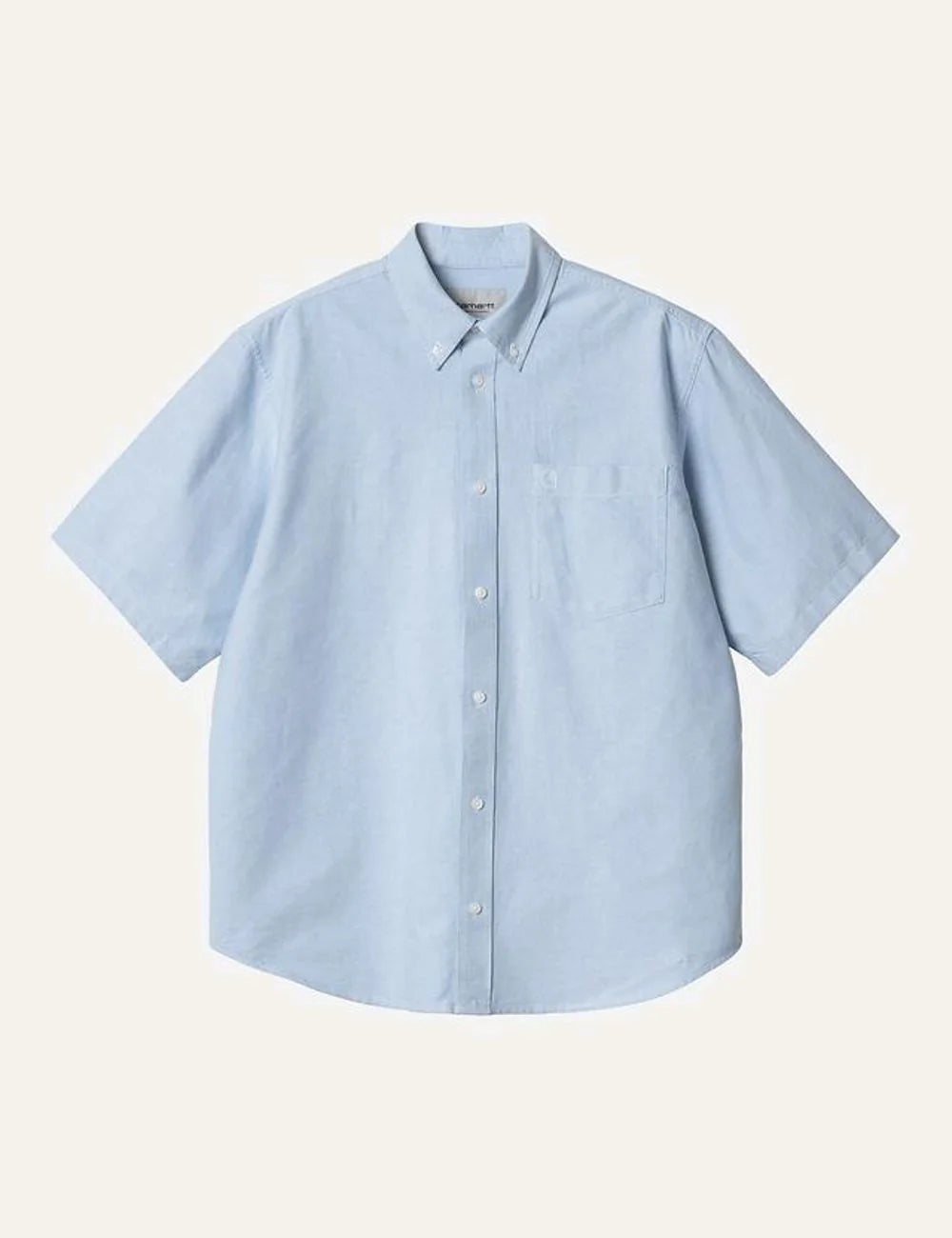 Carhartt WIP light blue short sleeve button-down shirt with chest pocket front flat view
