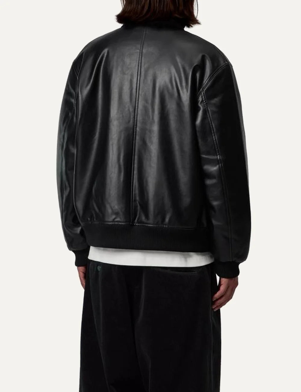 Carhartt WIP men Arizona black faux leather jacket with quilted lining, patch pockets and ribbed trims back