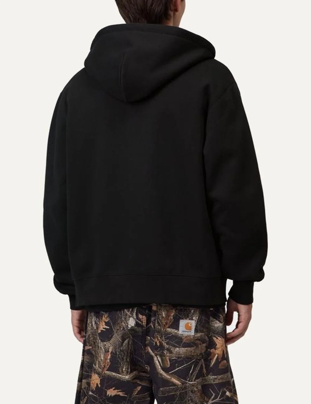 Carhartt WIP men Hooded Mack black zip-up sweatshirt with adjustable hood, kangaroo pocket and embroidered C logo back