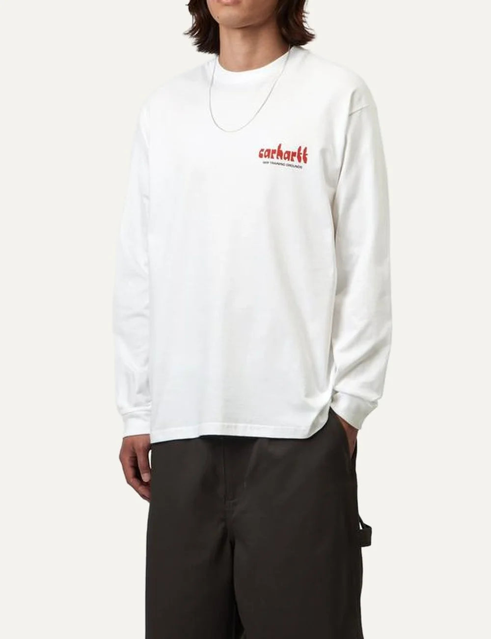 Carhartt WIP men L/S Framework white organic cotton long sleeve T-shirt with graphic prints