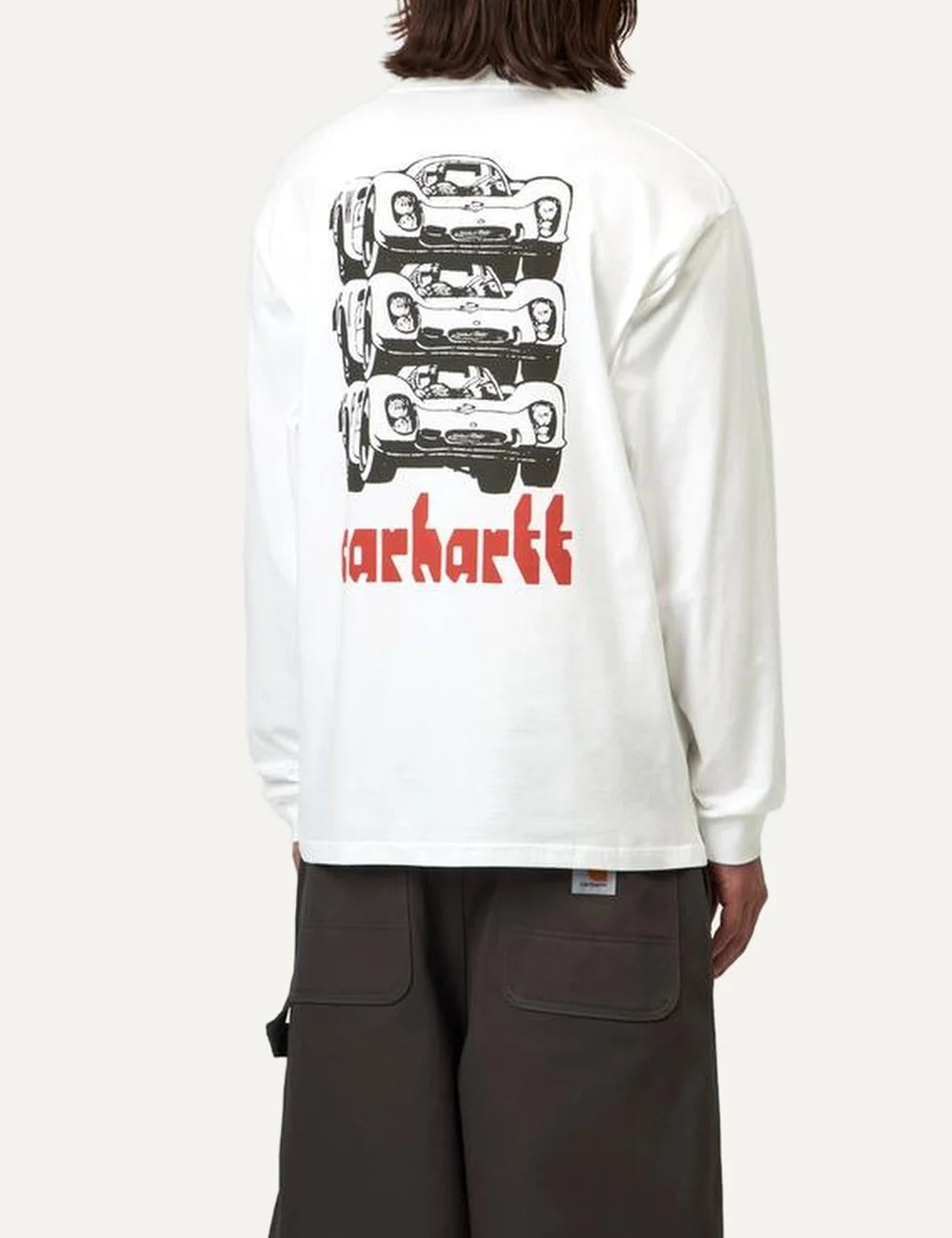 Carhartt WIP men L/S Framework white organic cotton long sleeve T-shirt with graphic prints back