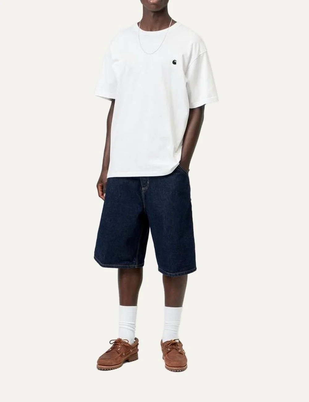Carhartt WIP men S/S Madison white organic cotton T-shirt with embroidered C logo full body