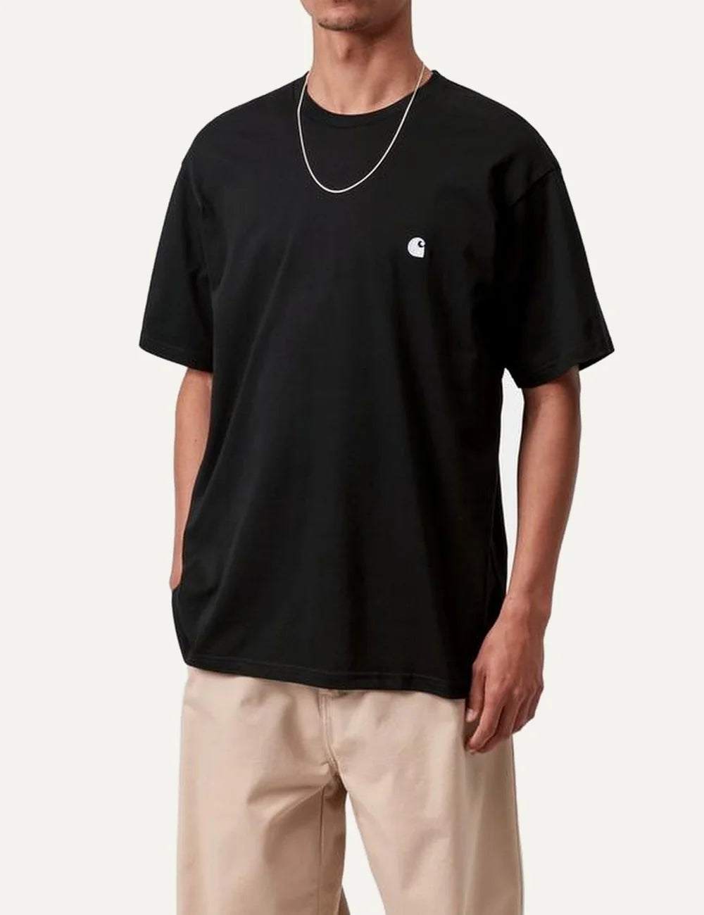 Carhartt WIP men S/S Madison black organic cotton T-shirt with embroidered C logo model
