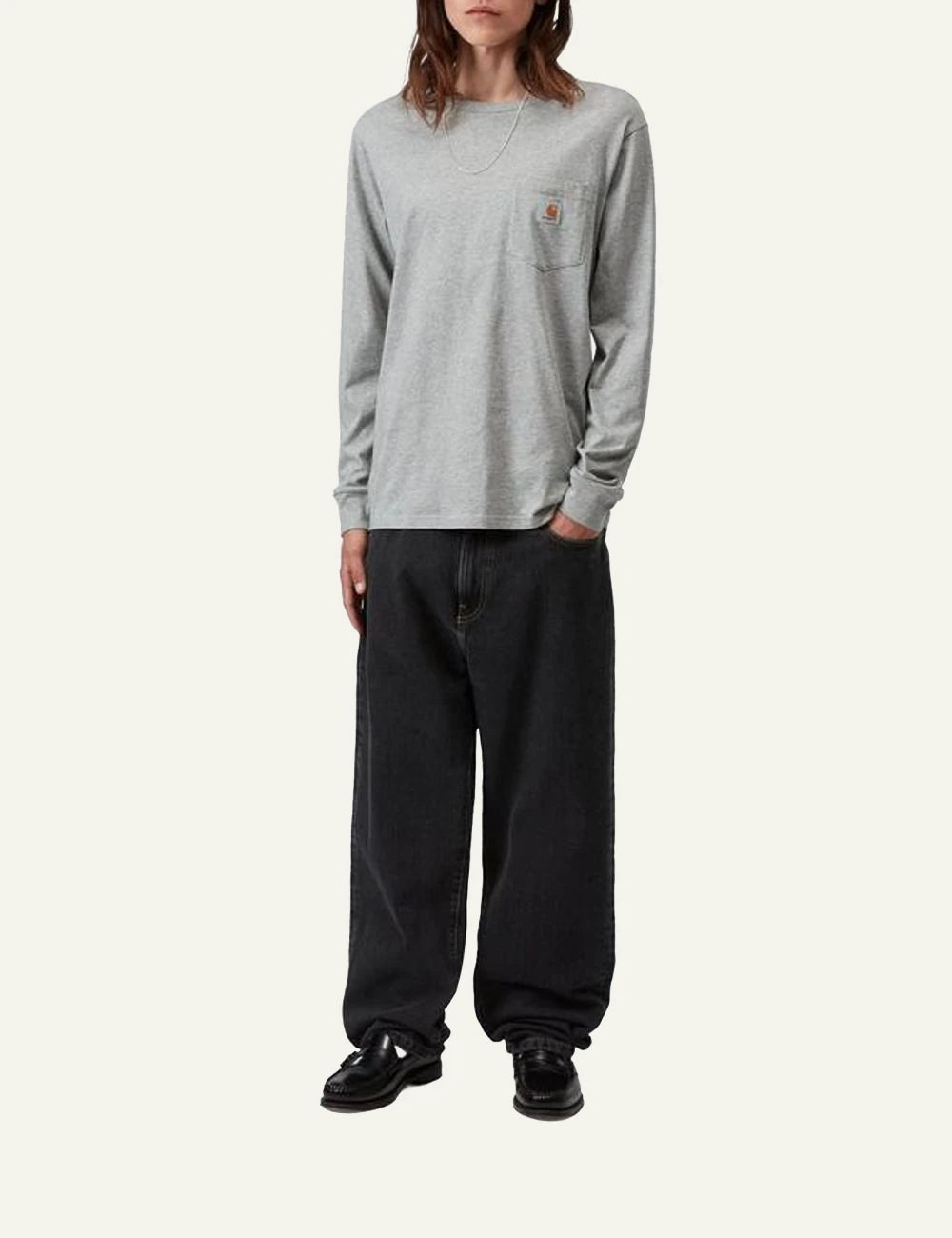 Men's Carhartt WIP Aaron black regular tapered denim jeans full body