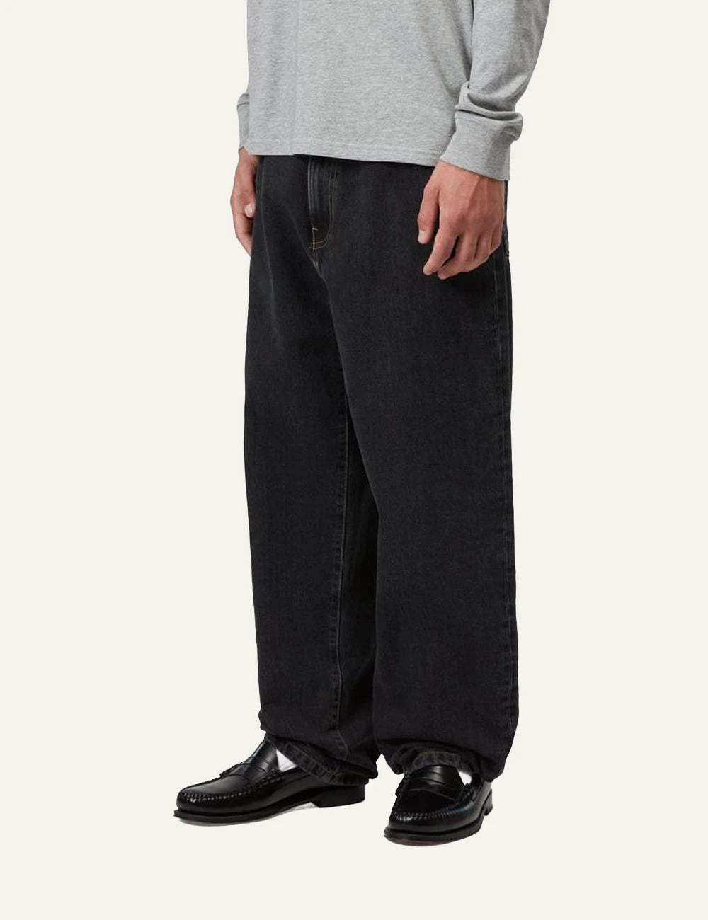 Men's Carhartt WIP Aaron black regular tapered denim jeans side