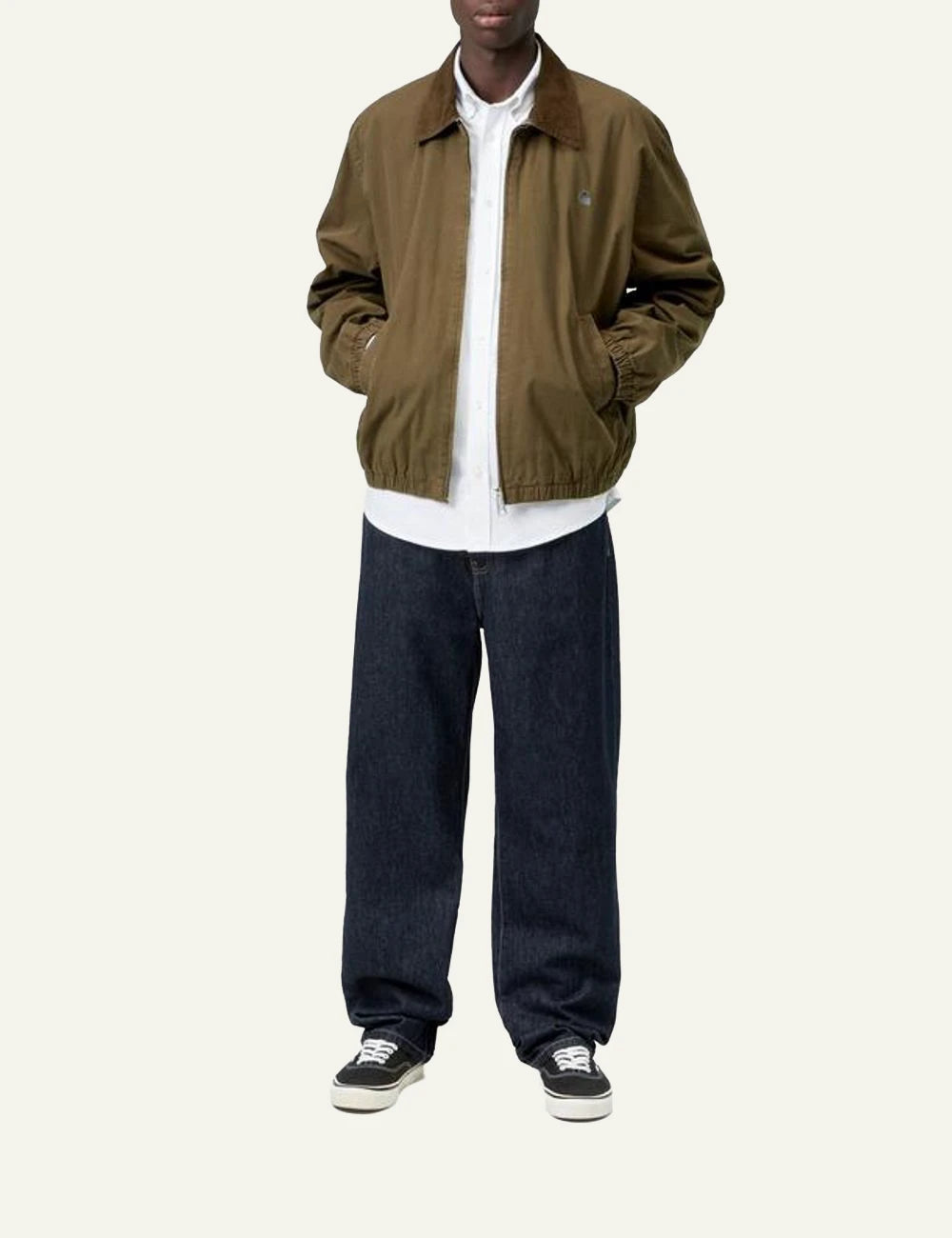 Men's Carhartt WIP Aaron dark blue regular tapered denim jeans full body