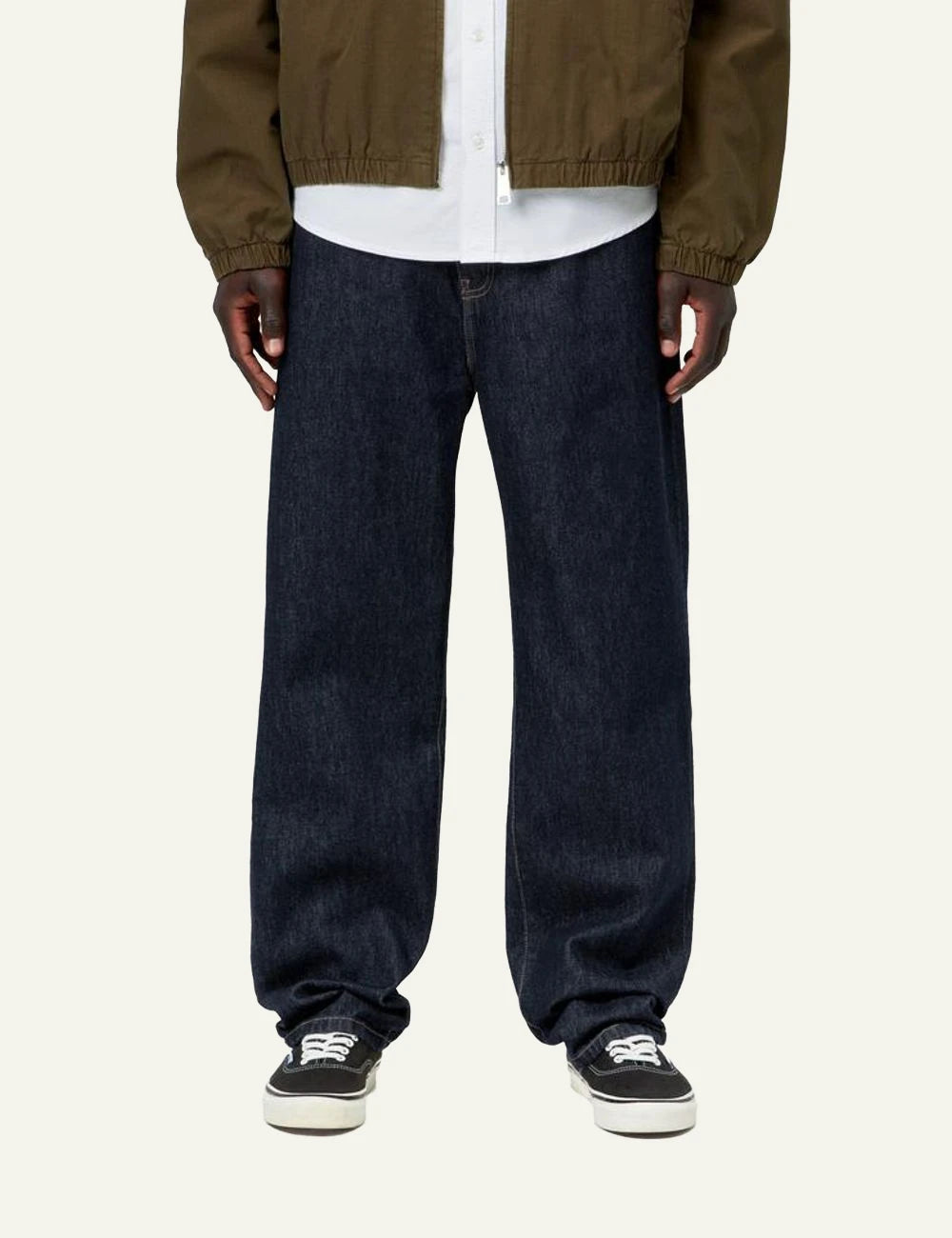 Men's Carhartt WIP Aaron dark blue regular tapered denim jeans model