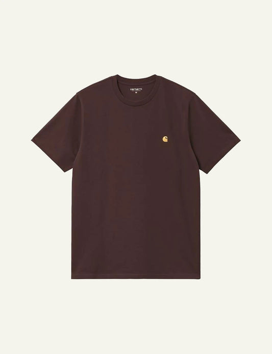 Men's Carhartt WIP brown crewneck T-shirt with embroidered C logo