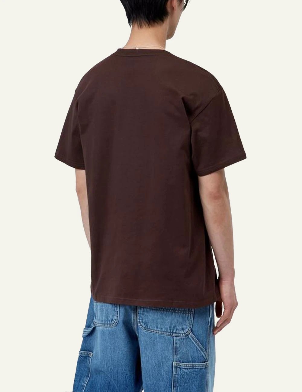 Men's Carhartt WIP brown crewneck T-shirt with embroidered C logo back