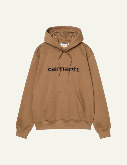 Men's Carhartt WIP camel hooded sweatshirt with embroidered script logo