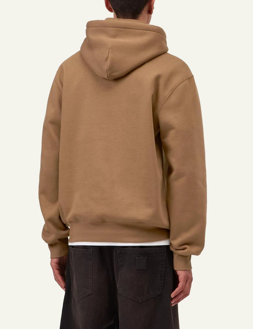 Men's Carhartt WIP camel hooded sweatshirt with embroidered script logo back