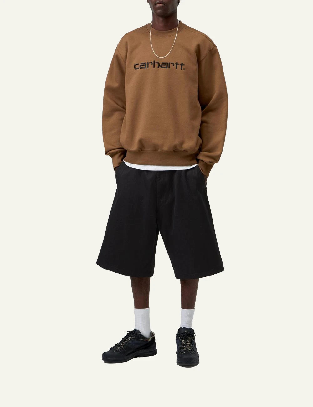 Men's Carhartt WIP Carhartt Sweatshirt in brown with black embroidered Script Logo full body