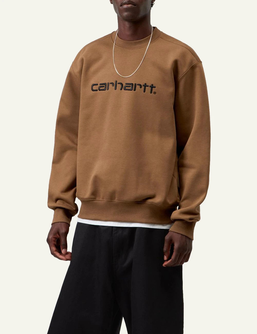 Men's Carhartt WIP Carhartt Sweatshirt in brown with black embroidered Script Logo model