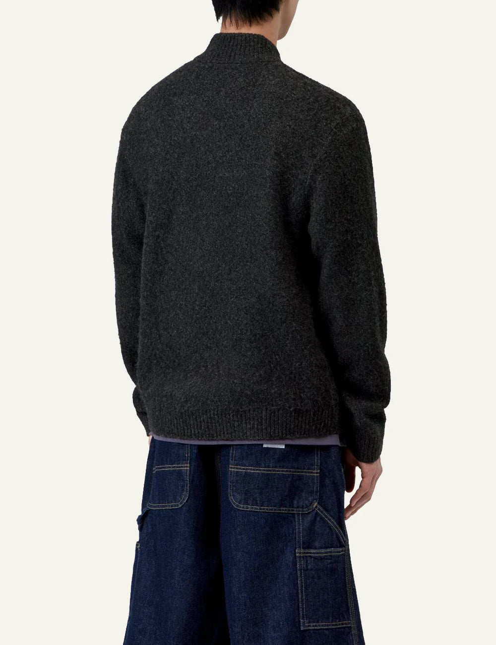 Men's Carhartt WIP Curtis Sweater Jacket in dark charcoal with zip fastening back