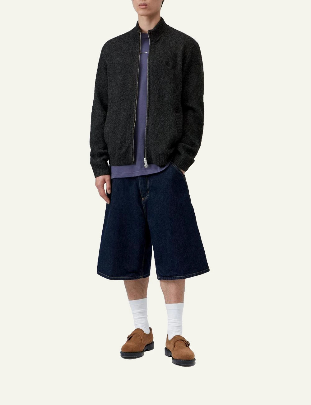 Men's Carhartt WIP Curtis Sweater Jacket in dark charcoal with zip fastening full body