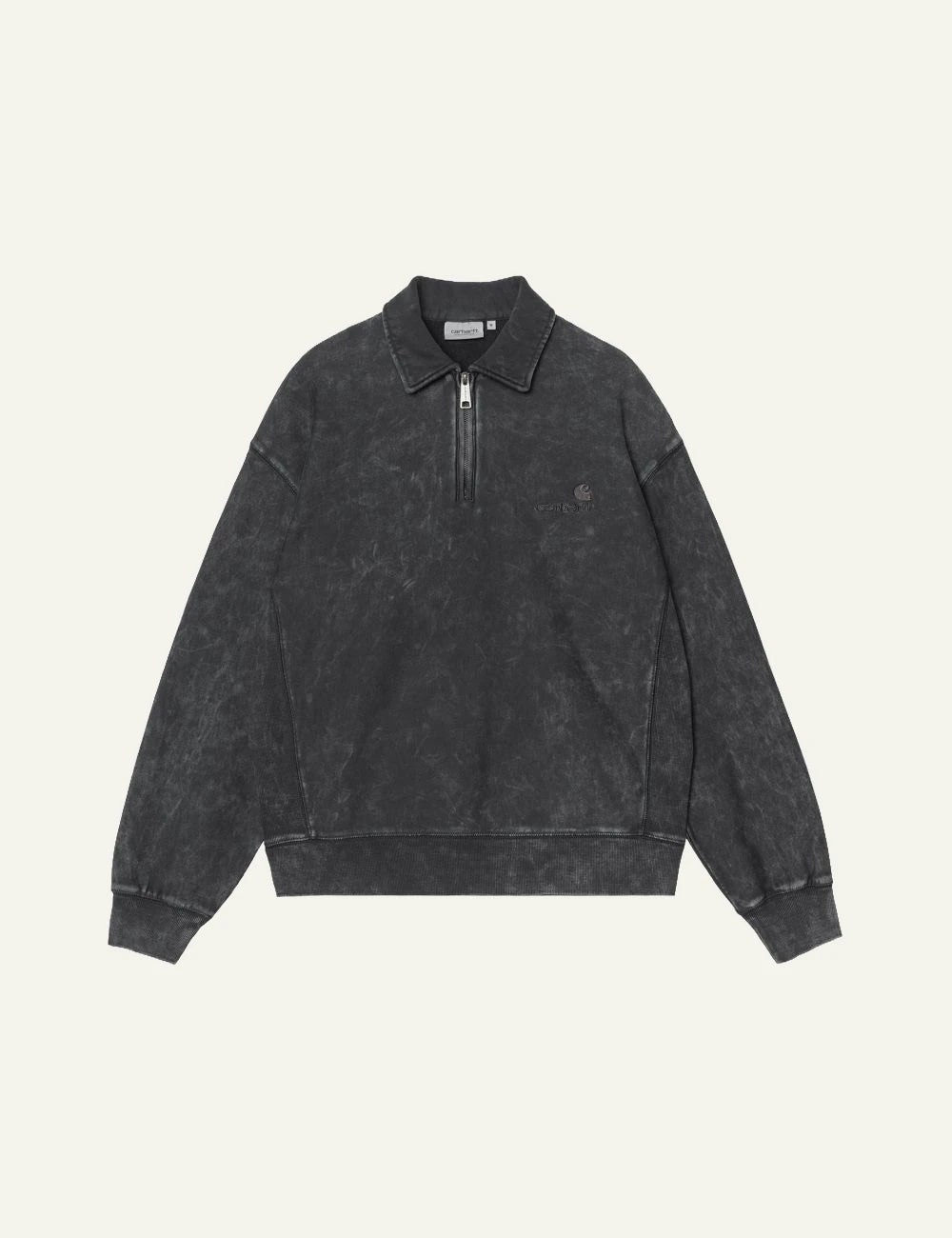 Men's Carhartt WIP dark charcoal cotton half-zip polo sweatshirt with tonal logo