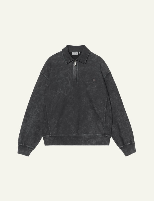 Men's Carhartt WIP dark charcoal cotton half-zip polo sweatshirt with tonal logo
