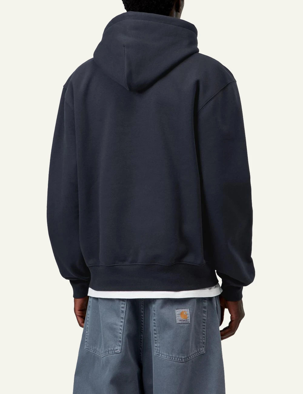 Men's Carhartt WIP dark grey hooded sweatshirt with embroidered script logo back