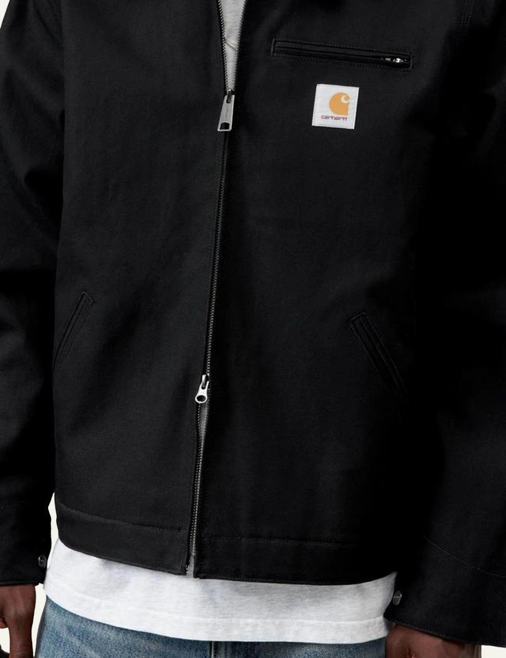 Men's Carhartt WIP Detroit black canvas jacket with corduroy collar detail