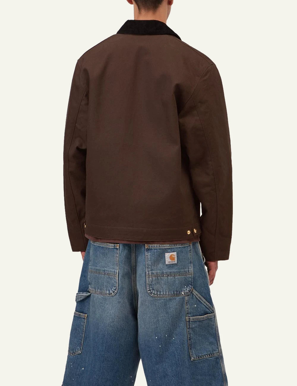 Men's Carhartt WIP Detroit Jacket in brown Dearborn Canvas with black corduroy collar back