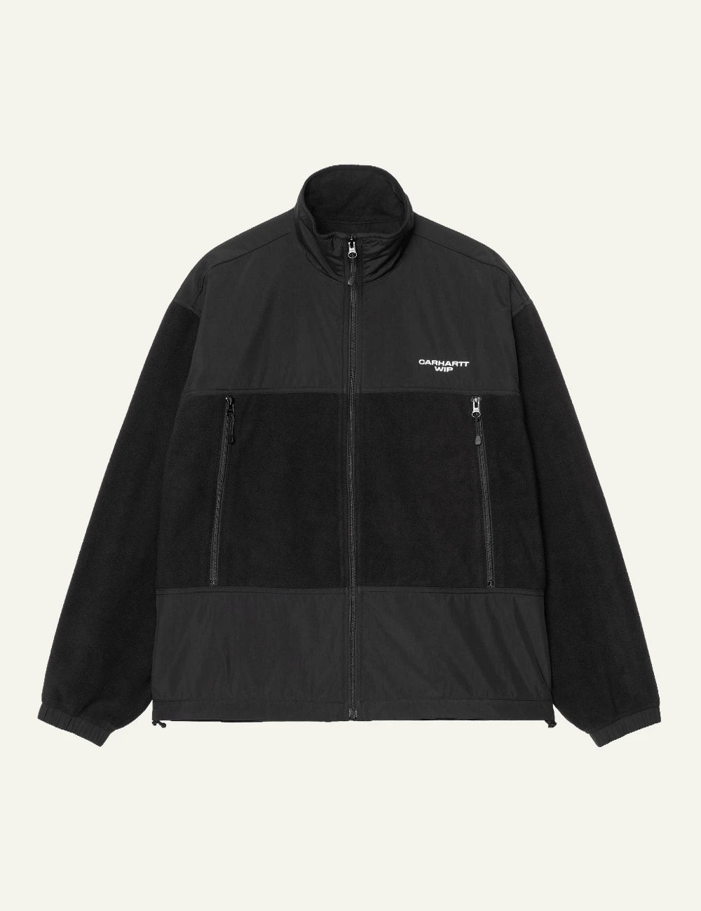Men's Carhartt WIP Edmore Jacket in black fleece with zip pockets and embroidered logo