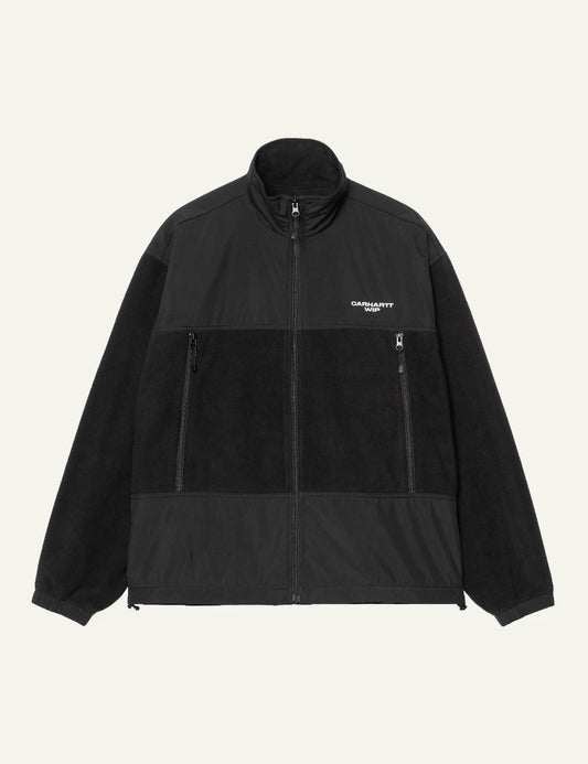 Men's Carhartt WIP Edmore Jacket in black fleece with zip pockets and embroidered logo
