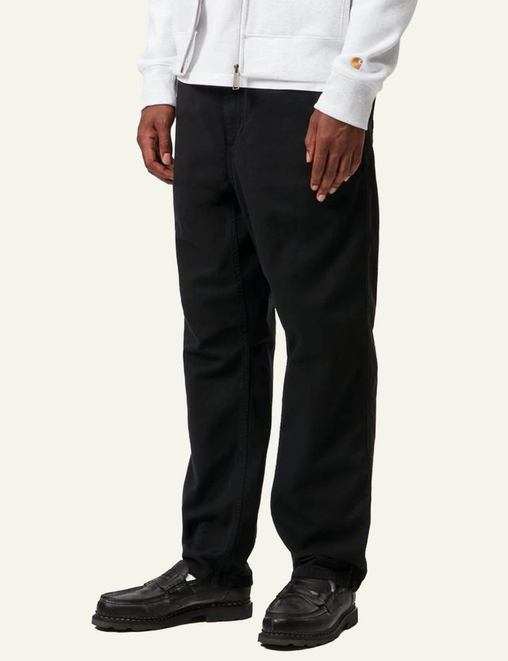 Men's Carhartt WIP Flint pants in black organic cotton twill side