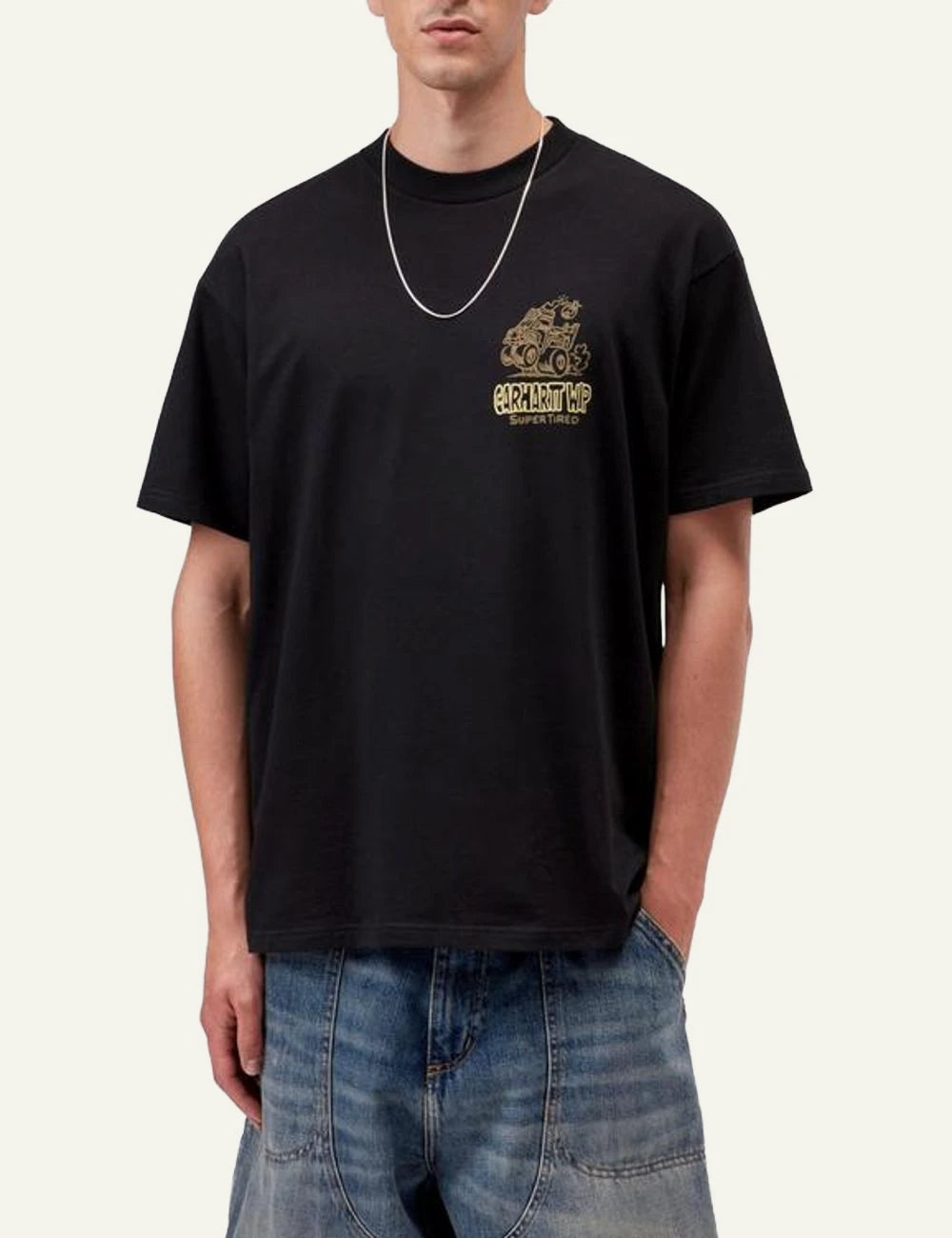 Men's Carhartt WIP Hot Rat T-shirt in black with front graphic print model