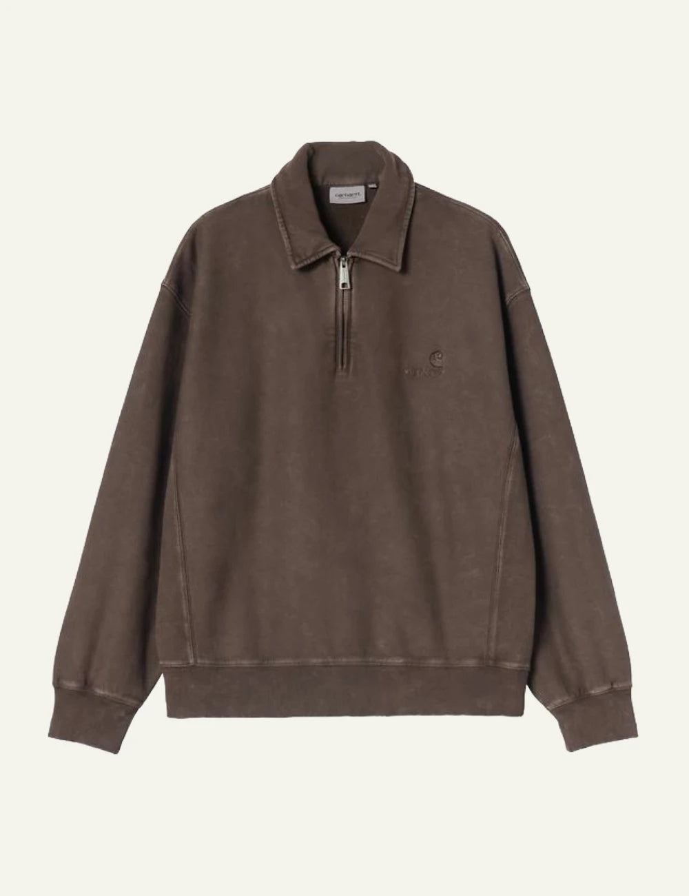 Men's Carhartt WIP Lambert Polo Sweatshirt in brown with moon wash finish and tonal logo