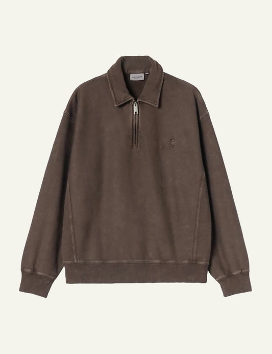 Men's Carhartt WIP Lambert Polo Sweatshirt in brown with moon wash finish and tonal logo