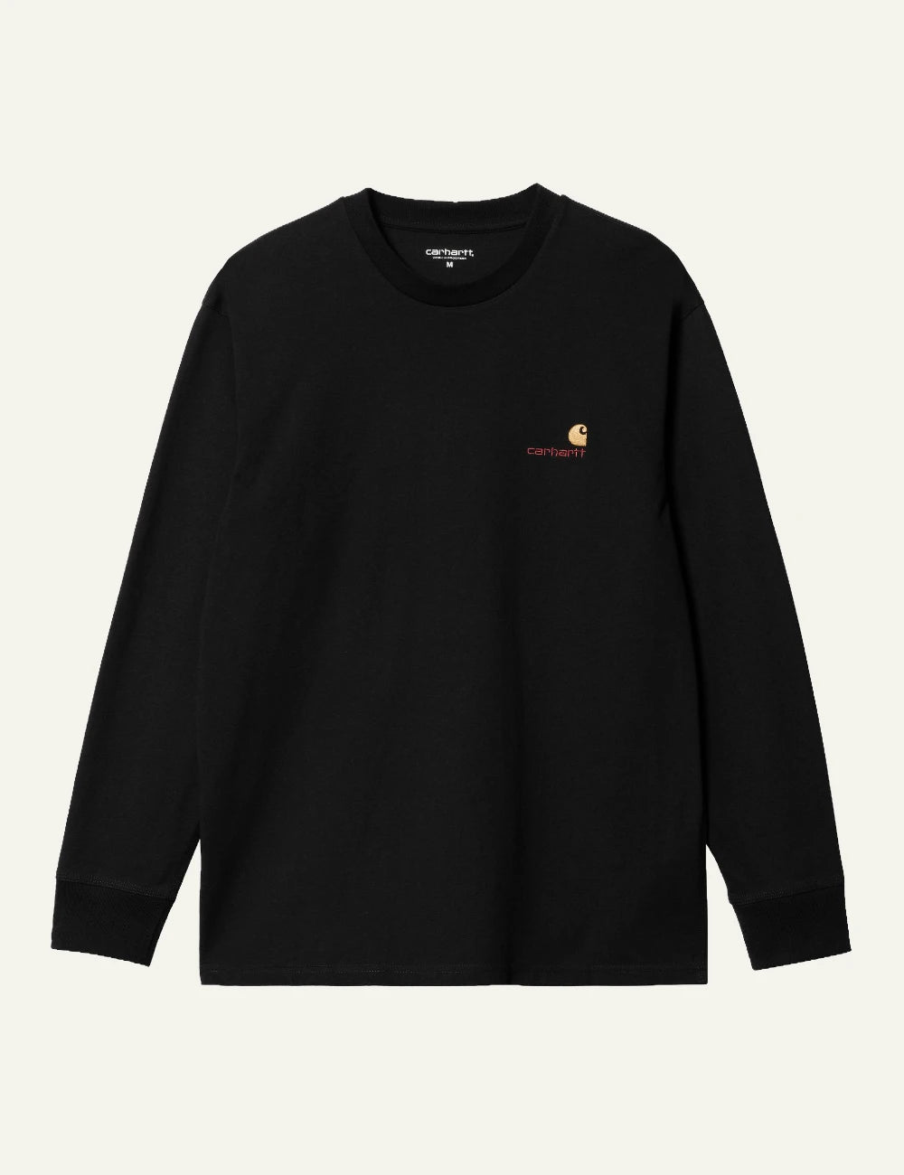 Men's Carhartt WIP L/S American Script T-Shirt in black with embroidered logo