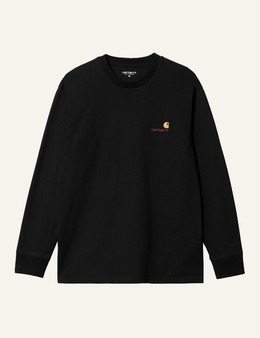 Men's Carhartt WIP L/S American Script T-Shirt in black with embroidered logo