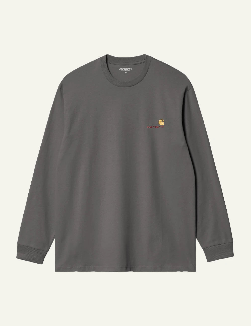 Men's Carhartt WIP L/S American Script T-Shirt in dark grey with embroidered logo