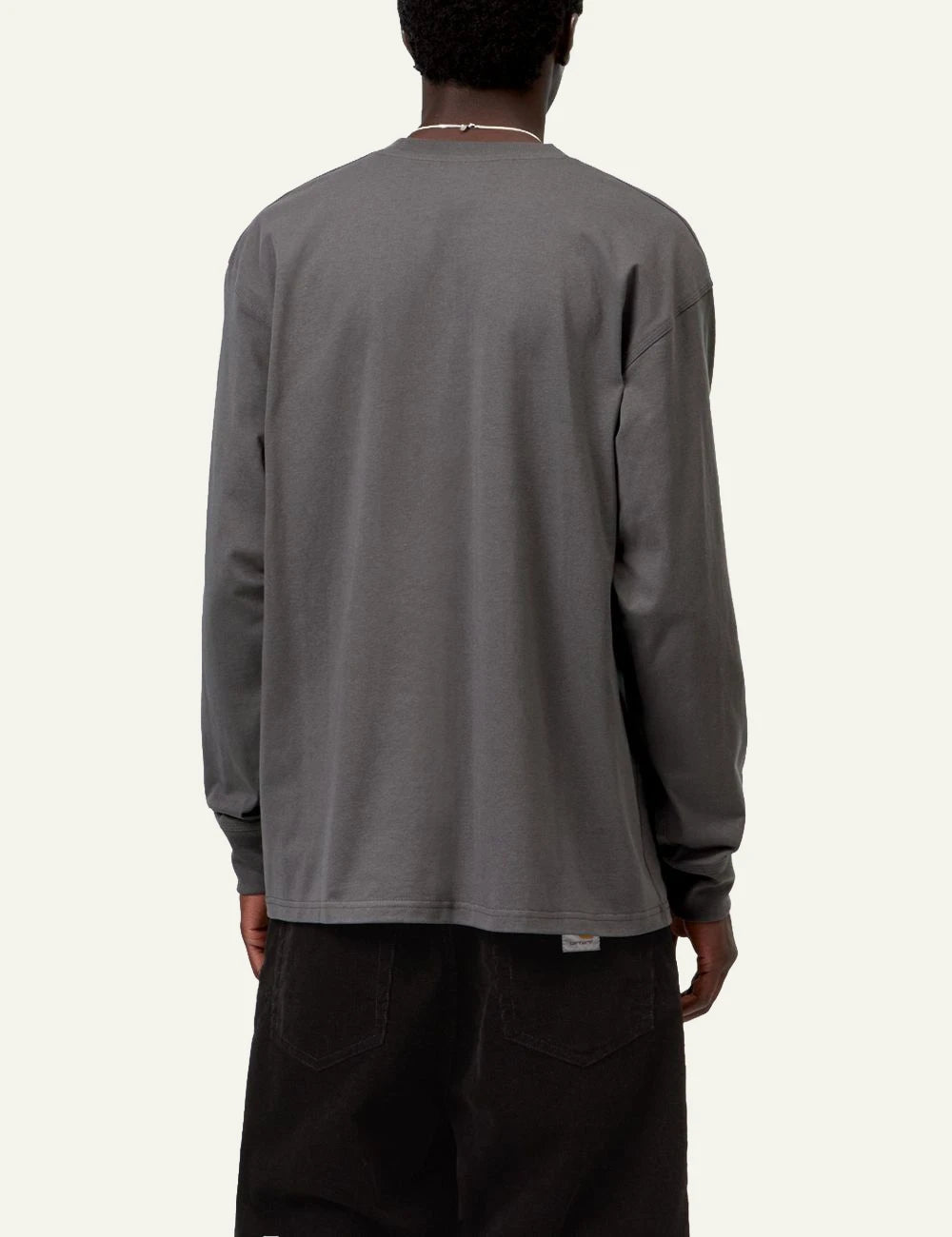Men's Carhartt WIP L/S American Script T-Shirt in dark grey with embroidered logo back