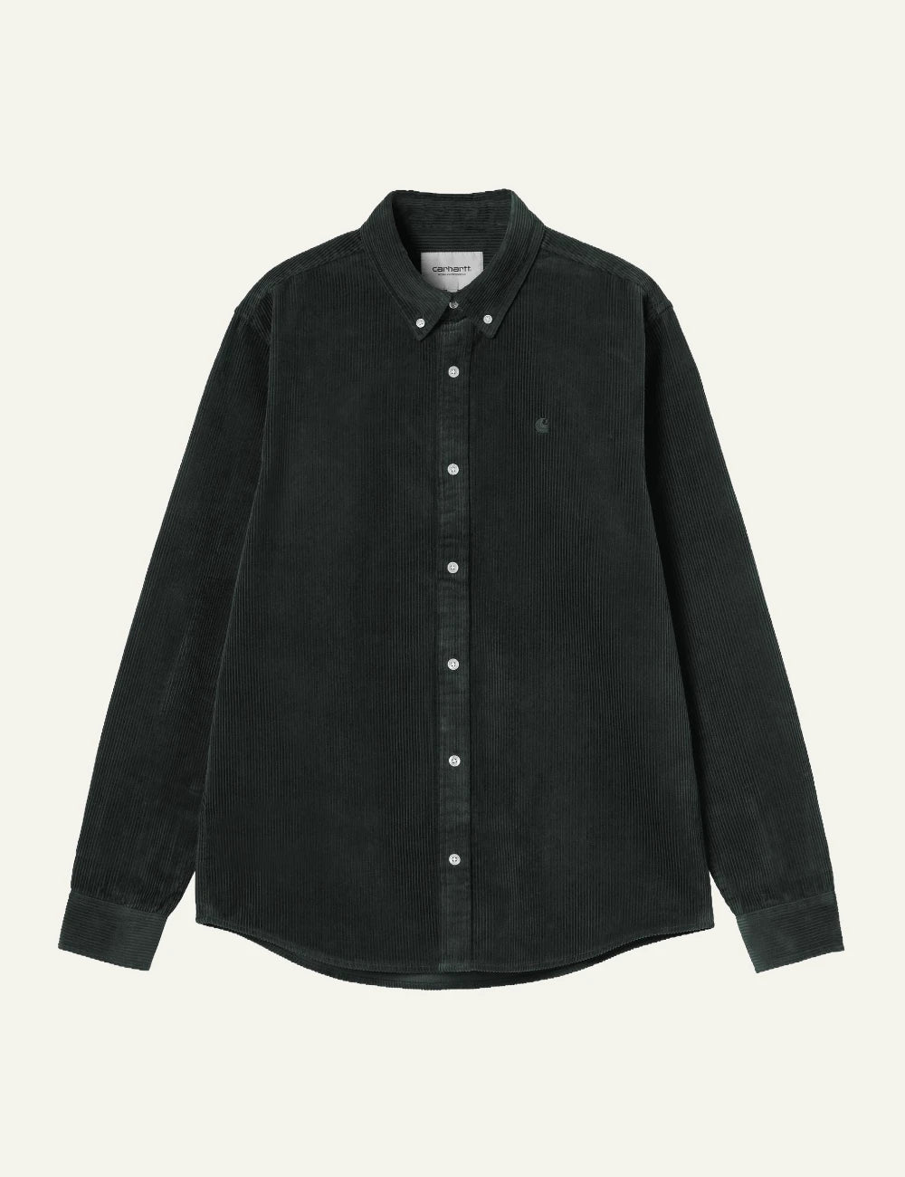 Men's Carhartt WIP L/S Madison Cord Shirt in dark green cotton corduroy