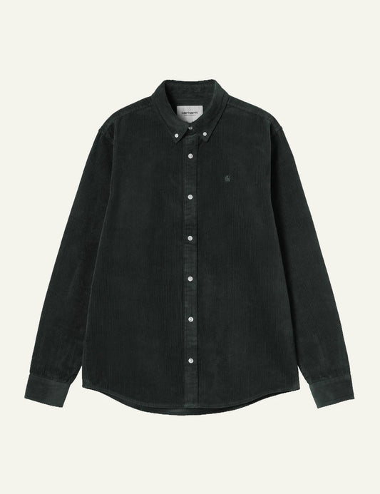Men's Carhartt WIP L/S Madison Cord Shirt in dark green cotton corduroy