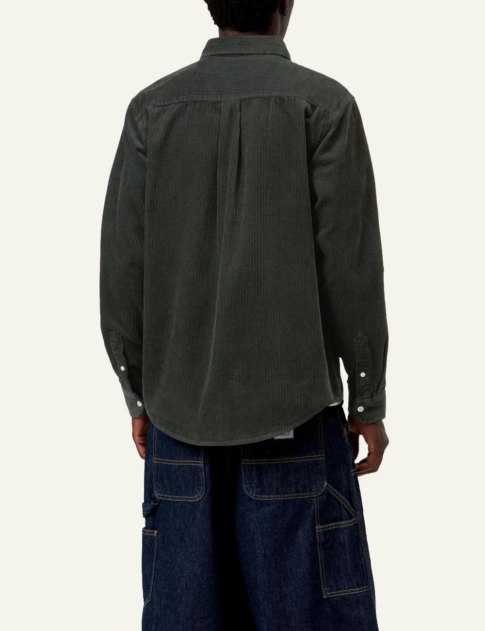 Men's Carhartt WIP L/S Madison Cord Shirt in dark green cotton corduroy back