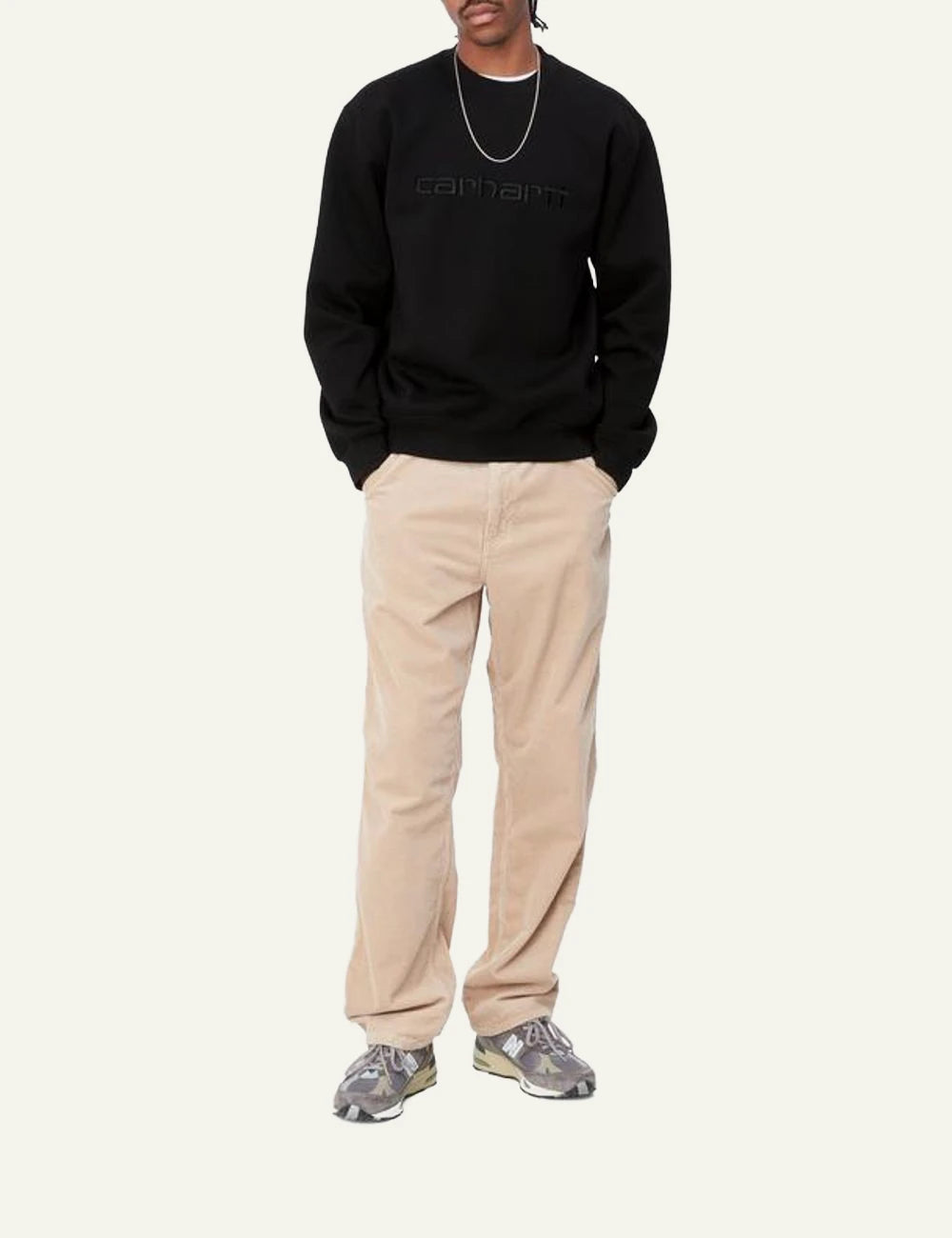 Men's Carhartt WIP black sweatshirt with embroidered script logo full body