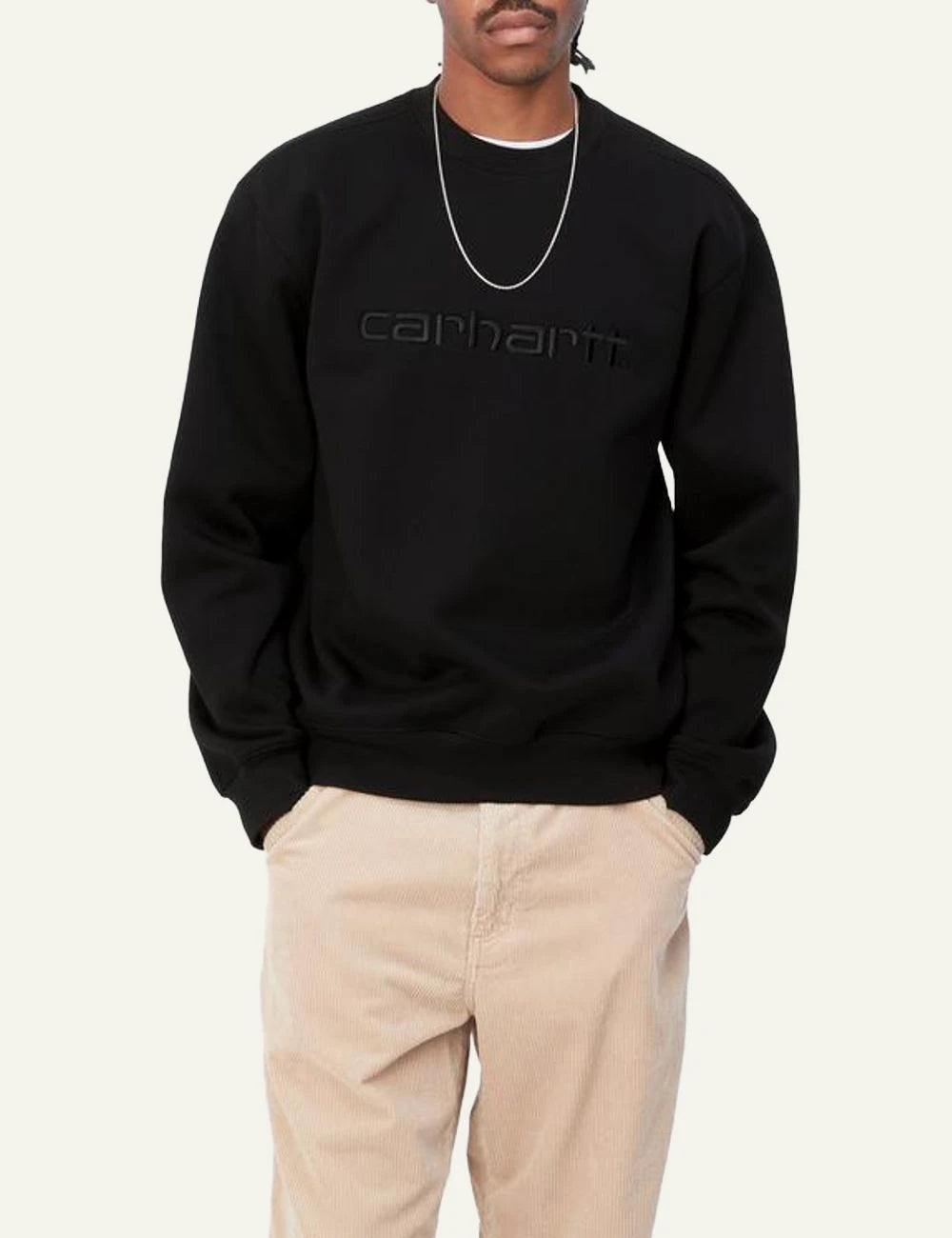 Men's Carhartt WIP black sweatshirt with embroidered script logo model